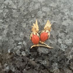 Vintage Cockatiel Coral Brooch Pin 