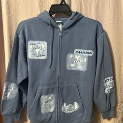 Disney Stitch Full Zip Blue Hoodie Women's Size L Graphic Print Hooded