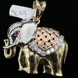 $1250 Three Tone Gold w Zirconia Elephant Charm