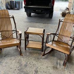 New Amish 3pc Rocking Chair Set (2 Chairs And 1 End Table)