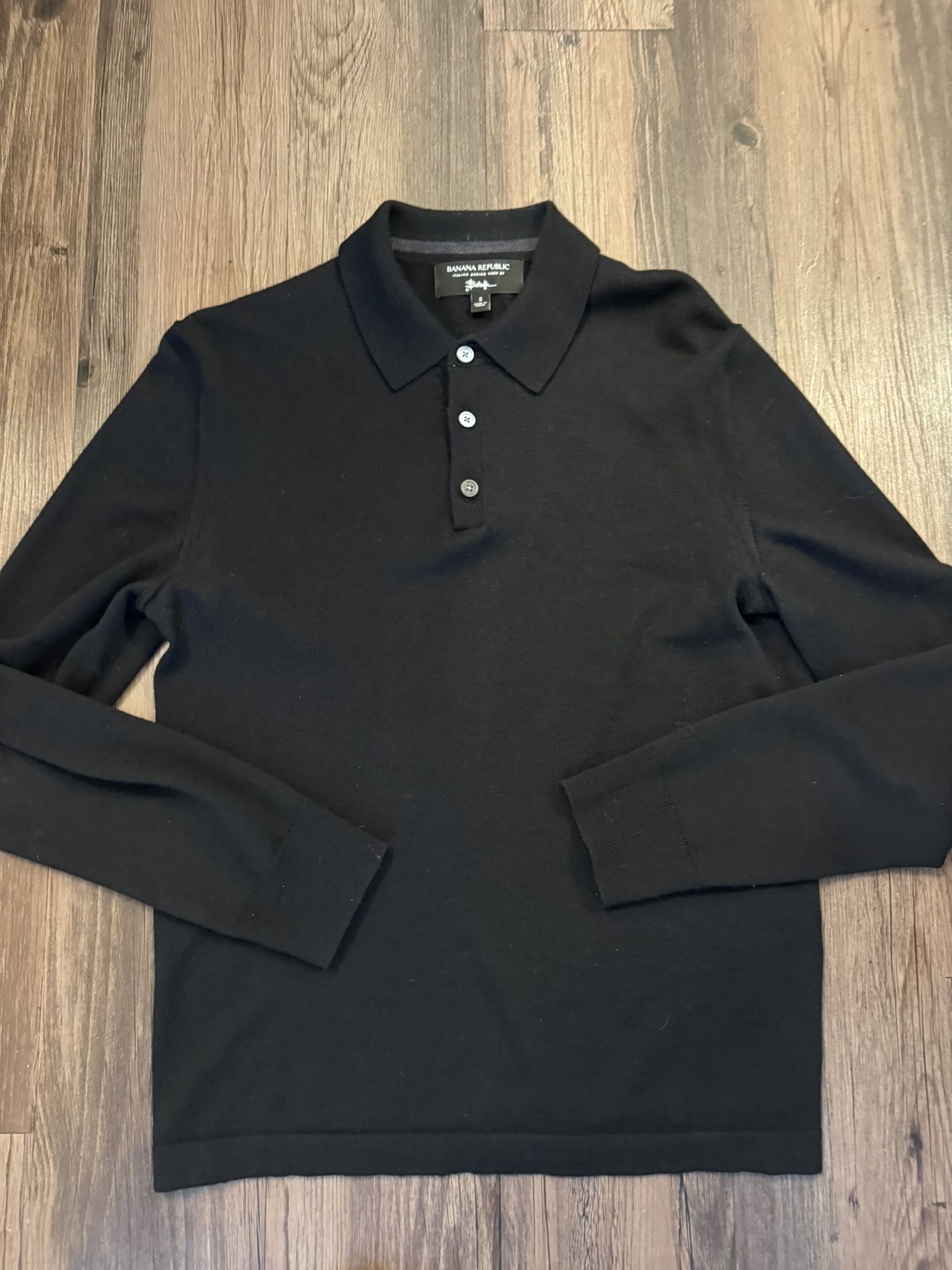 Banana Republic Men’s Merino Wool Long Sleeve Polo Black 