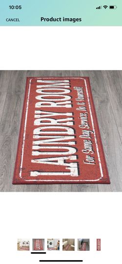 Ottomanson Laundry Collection Laundry Text Design Indoor Turkish Laundry Room Non-Slip Rubberback 20x59 Runner Rug, 20" x 59", Red
