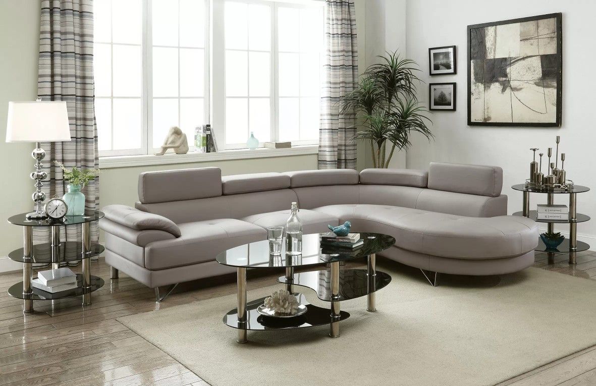 Brand New Grey Leather Modern Style Sectional Sofa 