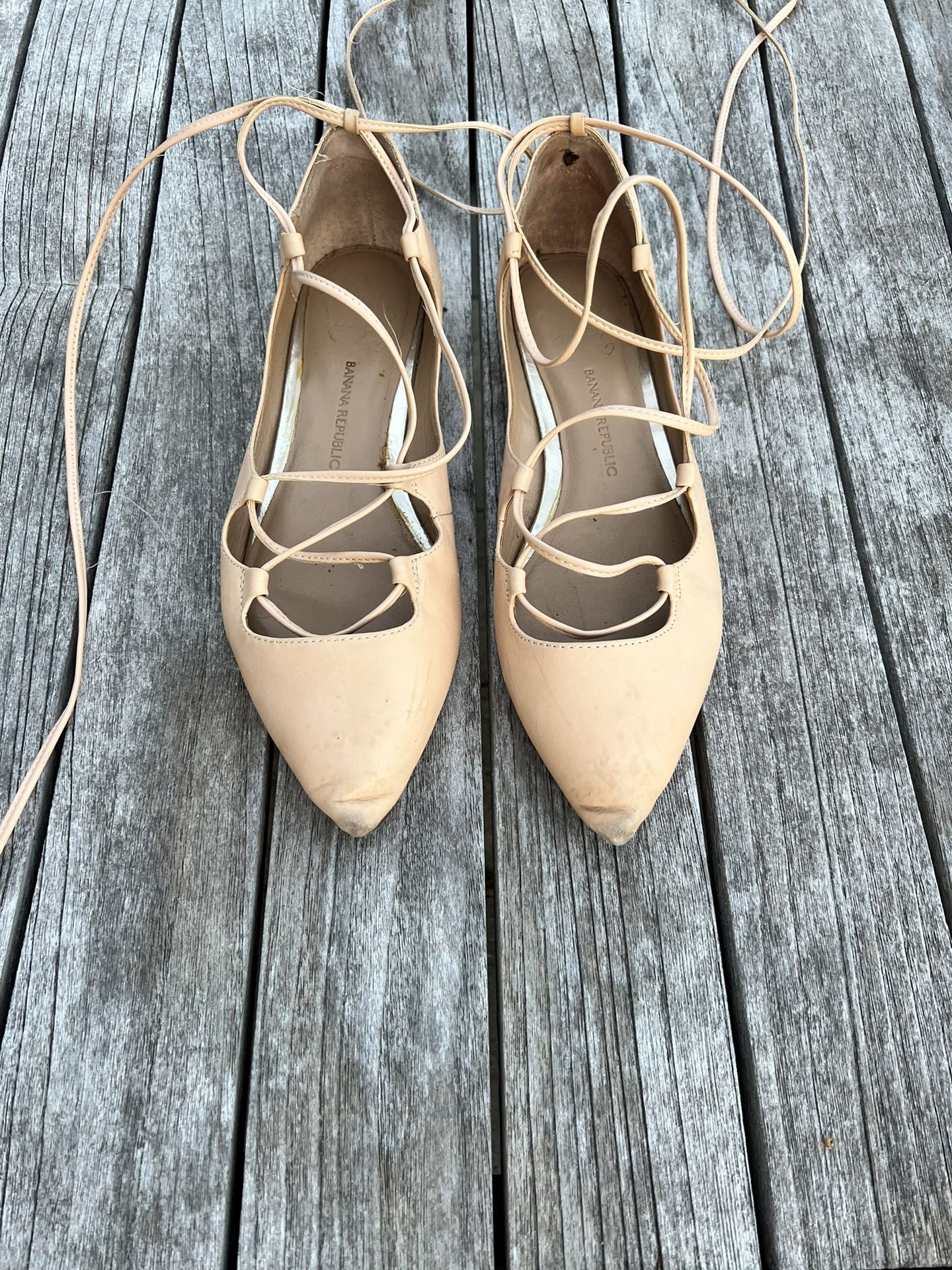 Banana Republic ‘Allie’ Lace Up Pointed Ballet Flats Sz 7 Pink/Nude