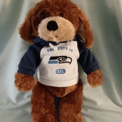 Super Soft STUFFED DOGGIE WEARING A SEAHAWKS HOODIE - So Cute!  Brand New