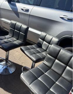Black Faux Leather Bar Stools Set of 3