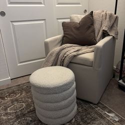 Meridian Furniture Aphia Collection Modern Contemporary Boucle Fabric Upholstered Ottoman With Deep Channel 