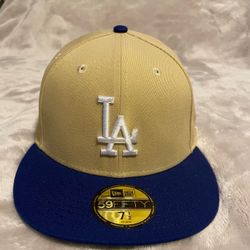 New Era 59FIFTY LA Dodgers 60th Anniv Two-Tone Khaki Tan Blue Green UV Fitted Hat 7 1/2