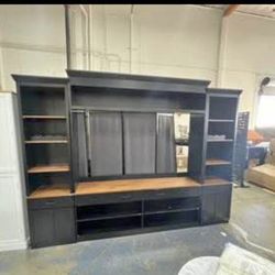 Assess New Minimalist Entertainment Wall Unit Set Ample Storage Space & Adjustable Shelves TV Stand