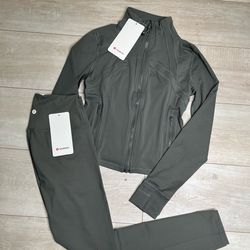 Green lululemon define cropped set