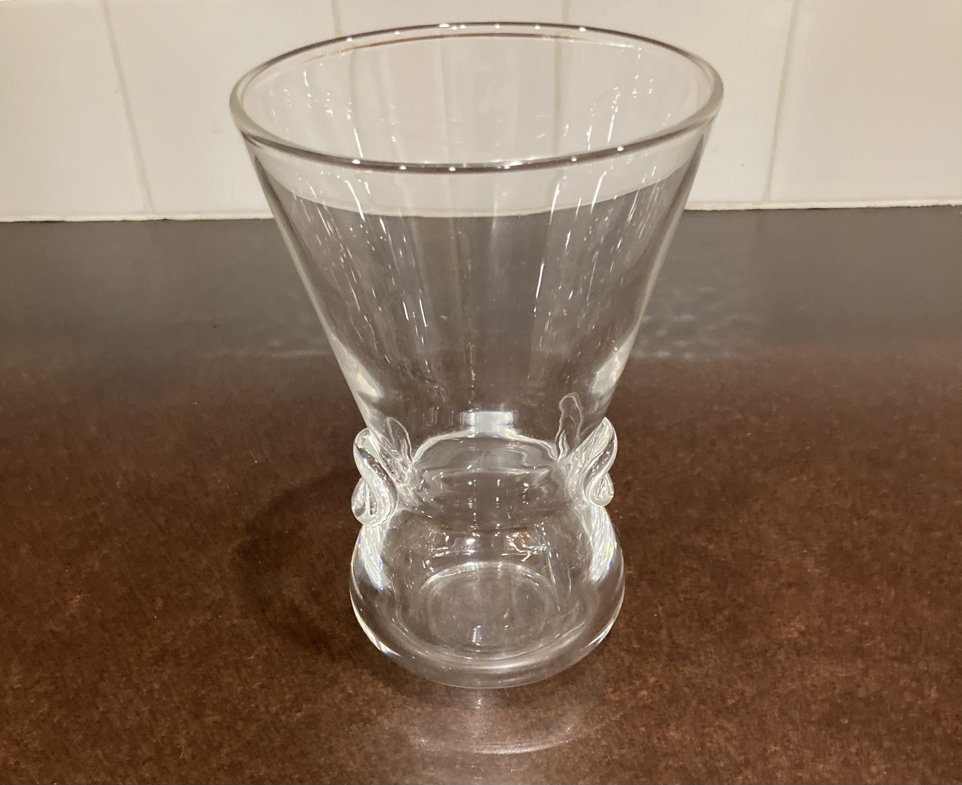 Vintage Steuben “Signet” Crystal Clear Art Glass Thumbprint Vase 6” MCM