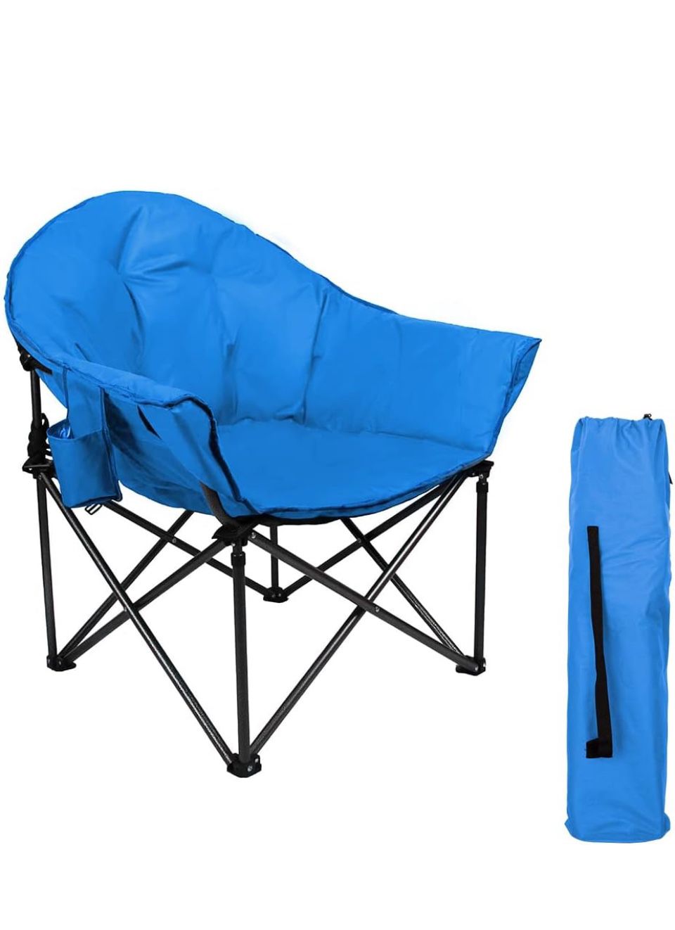 Padded Oversized Folding Camping Chair, Portable Moon Saucer Chair, Round Outdoor Chair with for Adults, Hiking, Camping, Fishing, Palace Blue
