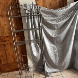 Bathroom Curtain, Shelf, Paper Towel & Toilet Paper Holder