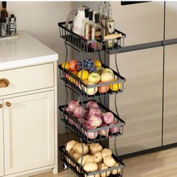 4 Tier Fruit Vegetable Basket for Kitchen, Storage Cart, Vegetable Basket Bins