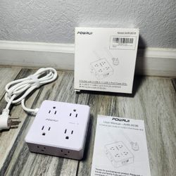 Surge Protector Power Strip - 6 Ft Flat Plug Extension Cord with 8 Widely Outlets and 4 USB Ports(1 USB C), 3 Side Outlet Extender for Home Office, Wh