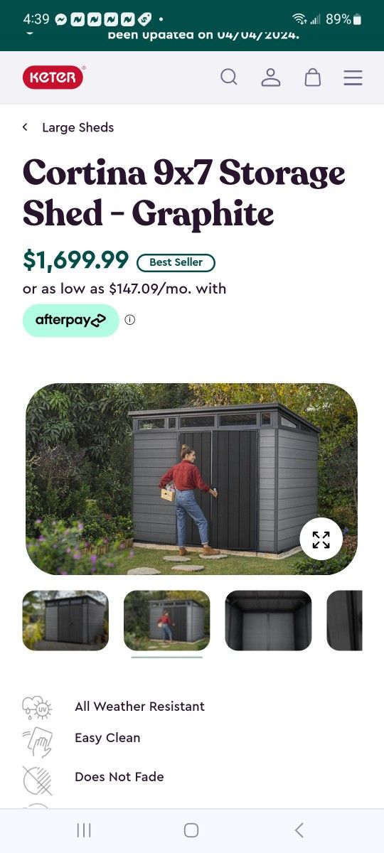 Keter Cortina 9x7 Storage Shed $1,400