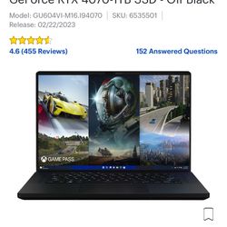 LAPTOP GAMINGASUS - ROG Zephyrus M16 16" 240Hz Gaming Laptop QHD - Intel 13th Gen Core i9 with 16GB Memory-NVIDIA GeForce RTX 4070-1TB SSD - Off Black