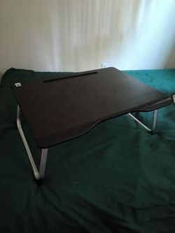Foldable desk with legs and side storage