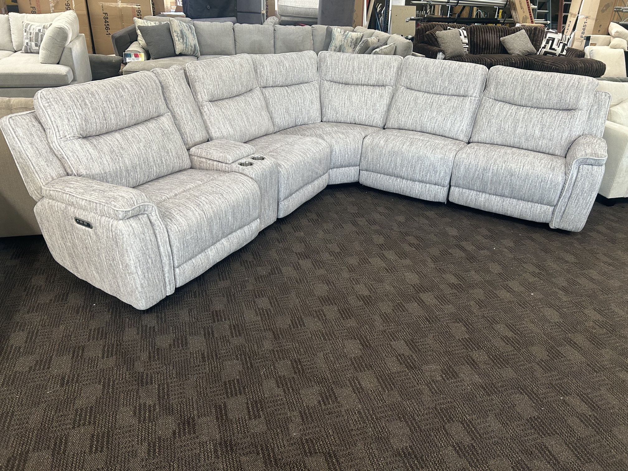 Grey Power Reclining Sectional Couch