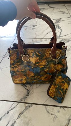 Patricia Nash Norcia Leather Satchel featuring a wildflower print and twisted rope handles