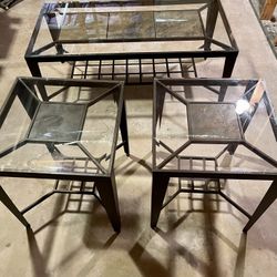 Glass Coffee Table & 2 End Tables 