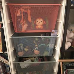 TROFAST Storage combination with boxes, white/multi color, 18 1/8x11 3/4x37 “.