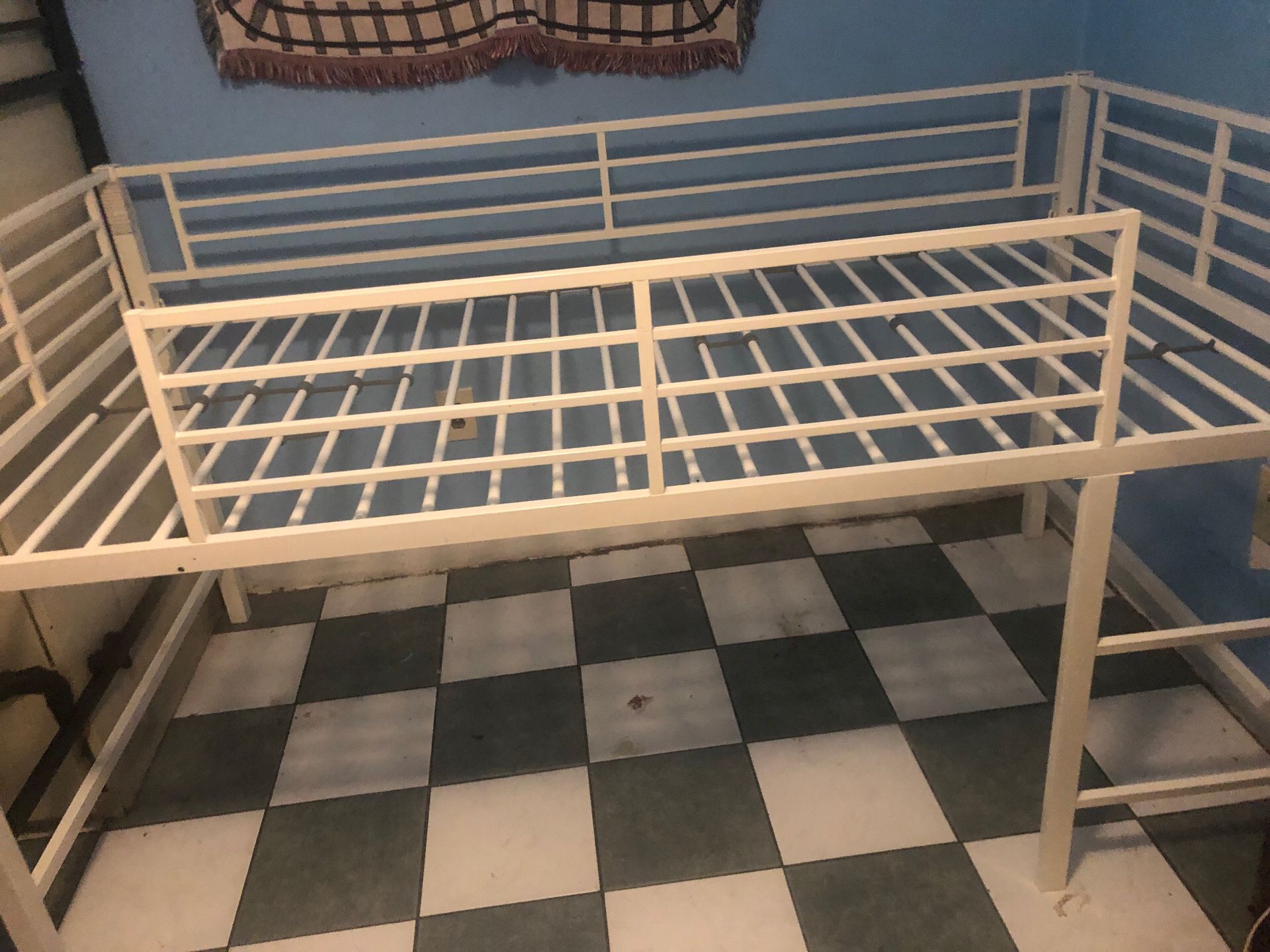 White Junior Loft Bed with Metal Twin Bunk