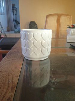 White Ceramic Planter with Heart Pattern