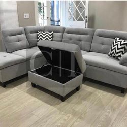 New Gray Sectional Sofa Couch Ottoman 