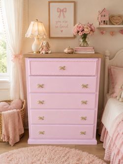 🎀 Gorgeous Wooden BOHO Pink Girls’ Dresser Bows One if a kind