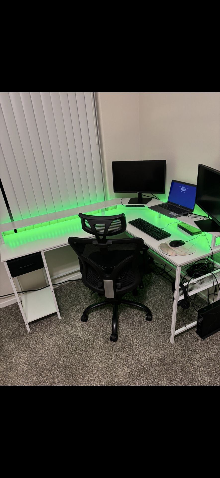 L shaped desk with LED lights