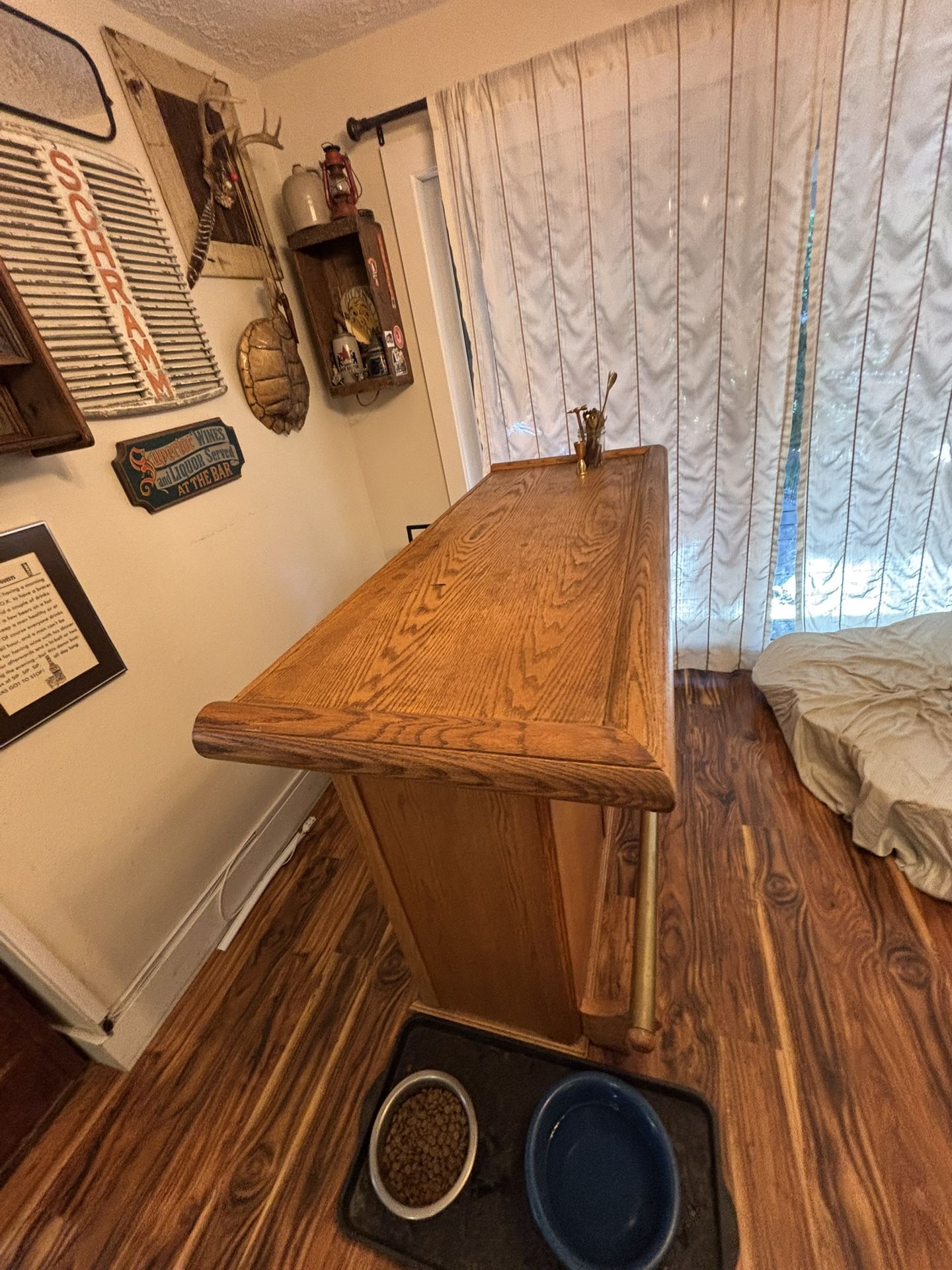 Solid Oak Free Standing Bar, Chair And Accessories
