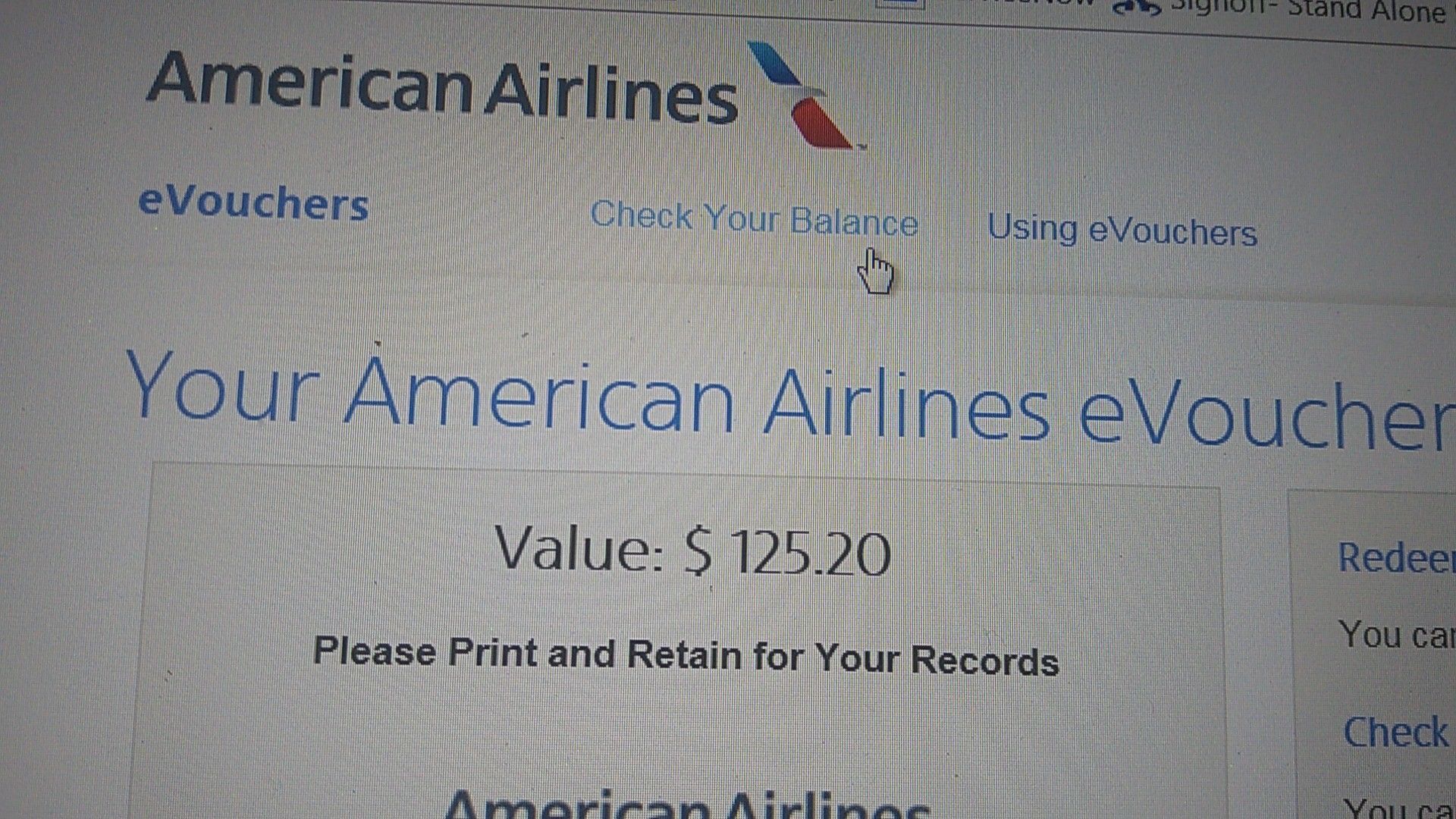 American Airlines eVoucher 250$ actual value for $150$