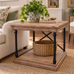 Rustic wood and metal industrial Farmhouse side table