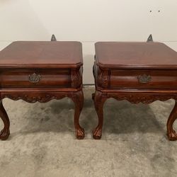 2 Large Beautiful Mahogany Ball and Claw End Tables Or Night Stands