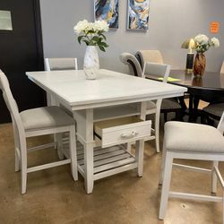 Wendy White Counter Height Dining Room Set, Table And Chairs/ Comedor 
