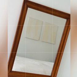 Original Vintage Wood Framed Mid Century Modern Fine Art Antique MCM Mirror 24 x 32 Wooden Frame Decor Decorator Design Designer Collectible HILLCREST