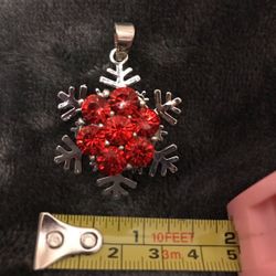 Red On Silver Snowflake Pendant Winter Jewelry