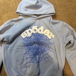 Medium NEW Sp5der Hoodie Sky Blue Web