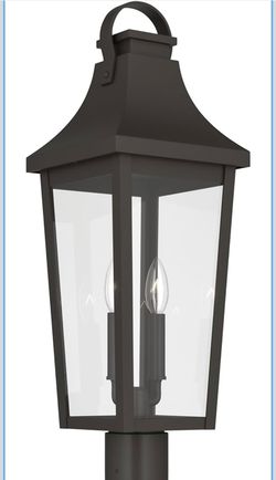 Kichler 25.25 Inch Cleary 2 Light Outdoor Modern Traditional Post Light, with Clear Glass in Olde Bronze, Waterproof Aluminum, (25.25" H x 8.5" W), 59
