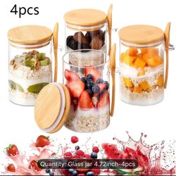4-Pack EcoLife Glass Jars with Bamboo Lids and Spoons