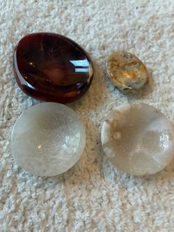 Lot of 4 Polished Stone/Crystal Cabochons - ring tray or trinket dish