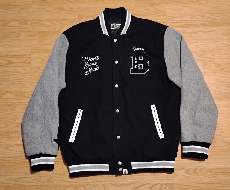A Bathing Ape BAPE Jacket Letterman World Has Gone Mad Sz XXL (Fits Like XL) 100% Authentic