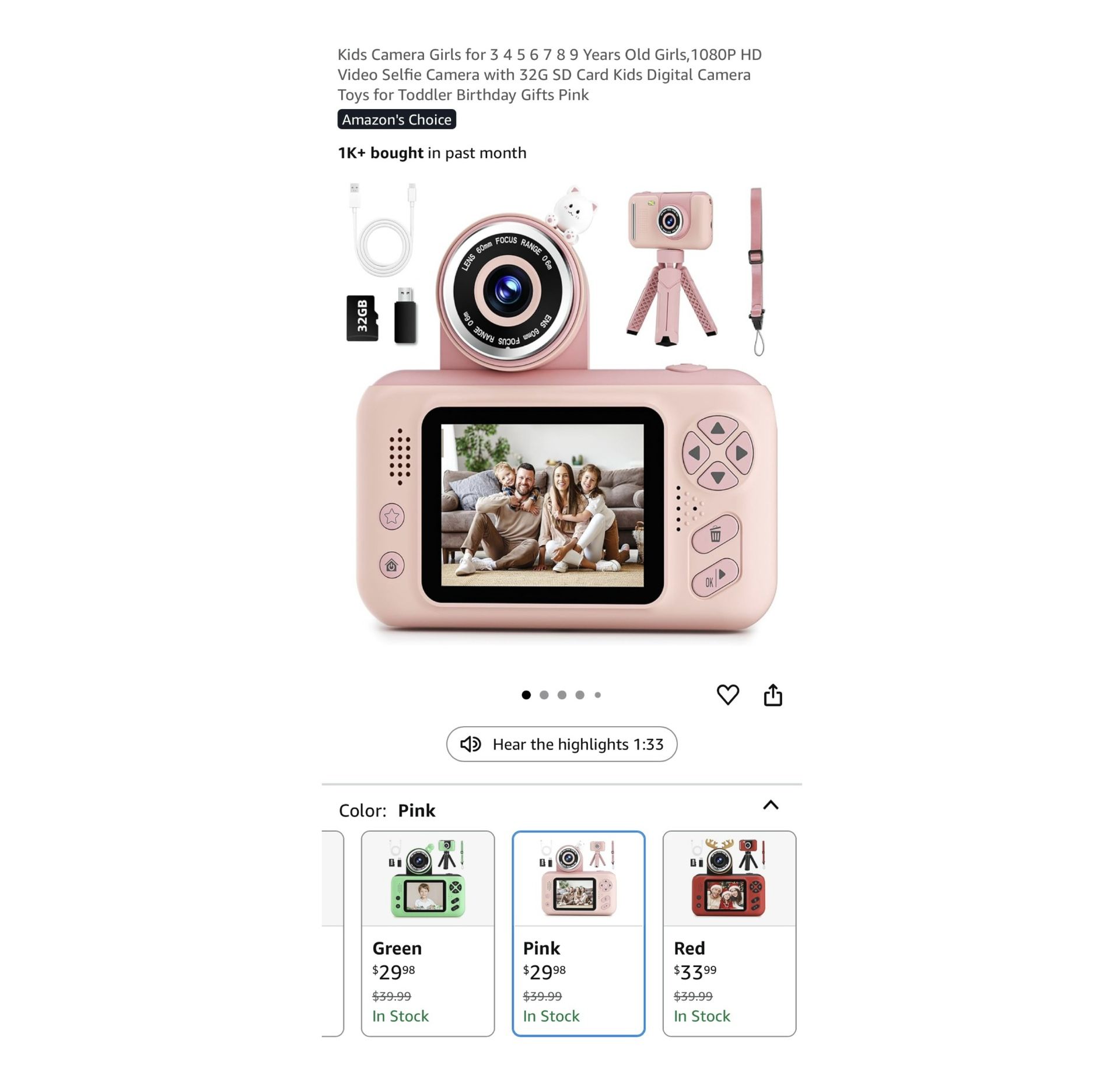 Brand new Kids Camera Girls for 3 4 5 6 7 8 9 Years Old Girls,1080P HD Video Selfie Camera with 32G SD Card Kids Digital Camera Toys for Toddler Birth
