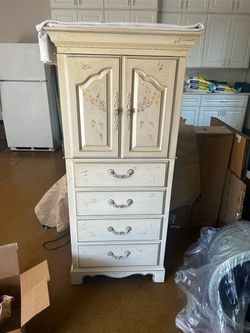 Cream Floral Painted Armoire Dresser