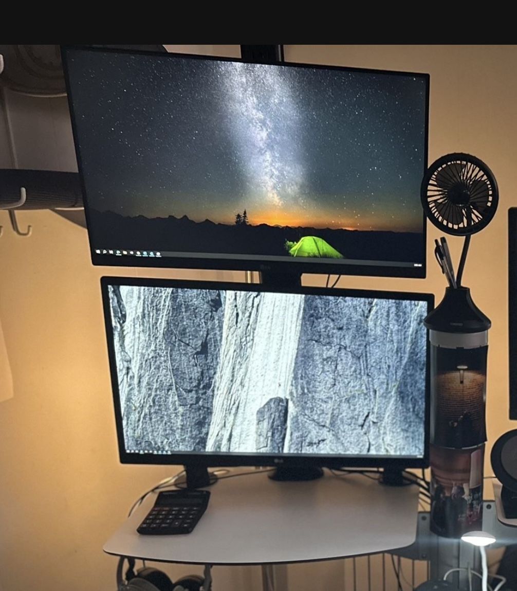 Dual Monitors with Articulating Desk Mount Arm Stand