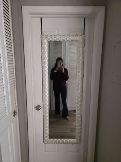 Modern Gold/White Oval Textured Full Length Door Mirror (57.5" x 20.5")