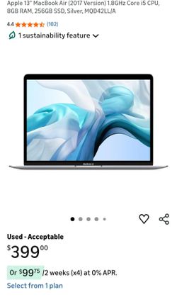 Apple 13" MacBook Air (2017 Version) 1.8GHz Core i5 CPU, 8GB RAM, 256GB SSD, Silver, MQD42LL/A