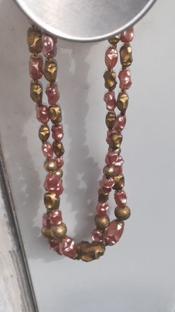 6 inch gold and pink beaded necklace