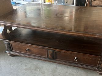 Real Wood Expresso Brown Coffee Table With Drawers And Middle Section